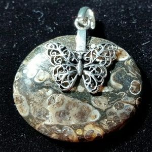 .925 Silver Butterfly Turtella Jasper Pendant